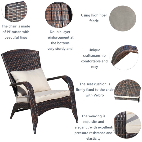 English Elm Patio Wicker Outdoor Chair with Removable Cushions, Water & UV Resistant PE Rattan Seat for Patio Brown W209140502