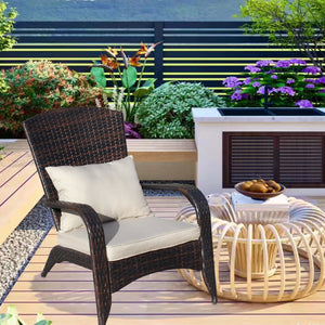 English Elm Patio Wicker Outdoor Chair with Removable Cushions, Water & UV Resistant PE Rattan Seat for Patio Brown W209140502