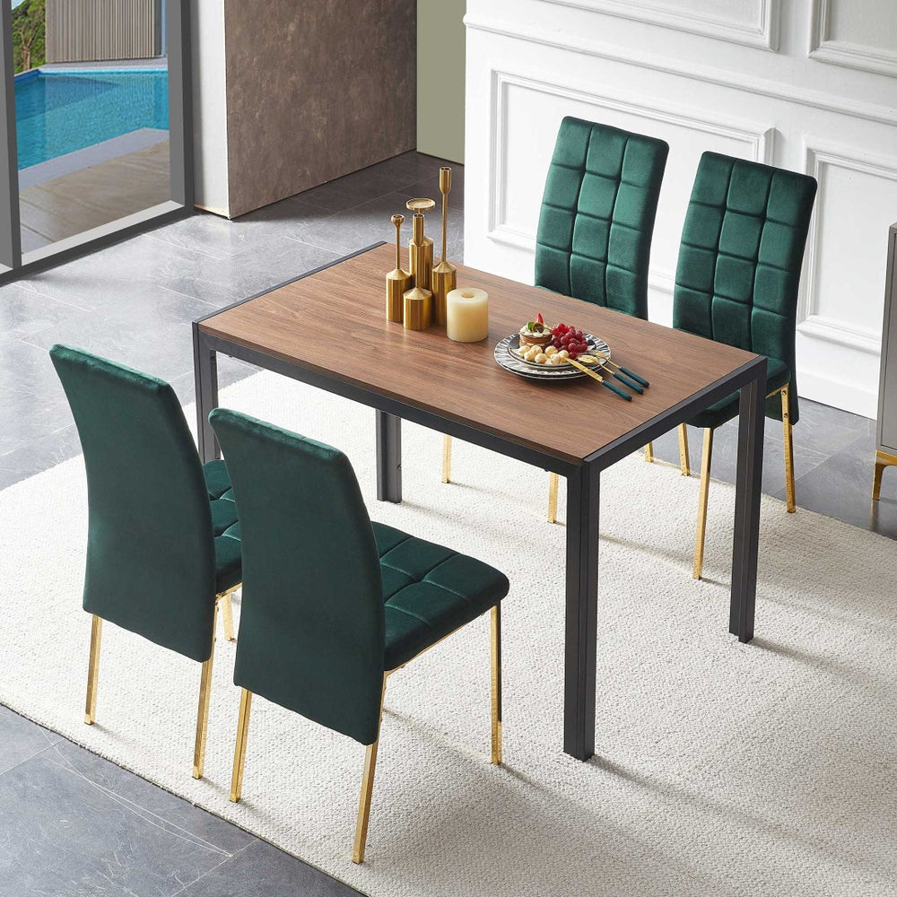 English Elm 5-piece Mid-century Dining Set with Velvet Tufted Chairs and Dark Mdf Table Green W1164S00011