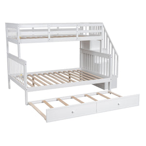 English Elm Stairway Twin Over Full Bunk Bed with Trundle Stair Storage and Guard Rail White LT000119AAK-1