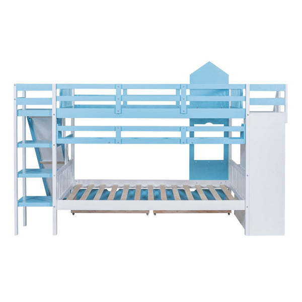 English Elm Full-over-full Castle Bunk Bed with Slide Drawers Shelves Pinewood Kids Frame LT000558AAC-1