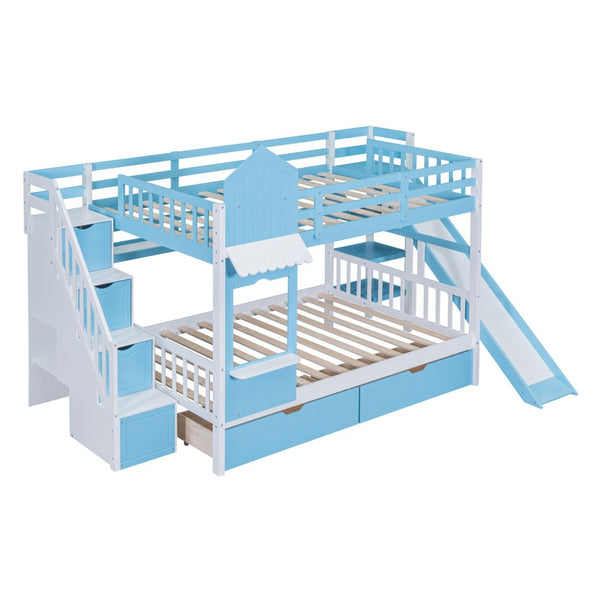 English Elm Full-over-full Castle Bunk Bed with Slide Drawers Shelves Pinewood Kids Frame LT000558AAC-3