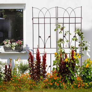 English Elm 4 Pack Powder-coated Metal Garden Trellises Rustproof Climbing Plant Outdoor Support Brown W1586P147459