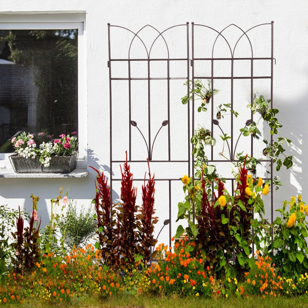 English Elm 4 Pack Powder-coated Metal Garden Trellises Rustproof Climbing Plant Outdoor Support Brown W1586P147459