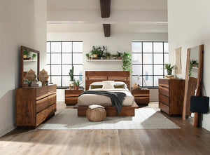 English Elm Smokey Modern Smokey Walnut Nightstand with 2 Felt-Lined Drawers, Raw Edge Wood, Black Base Contrast B062P145565