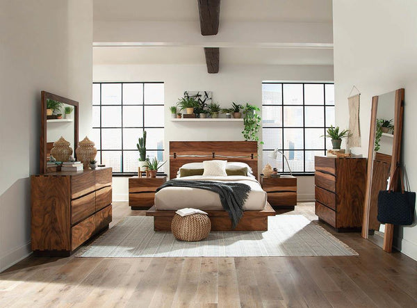 English Elm Smokey Modern Smokey Walnut Nightstand with 2 Felt-Lined Drawers, Raw Edge Wood, Black Base Contrast B062P145565