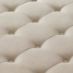 English Elm Large Tufted Faux Leather Storage Ottoman with Brass Nail Trim and Spindle Legs Beige W2186142955