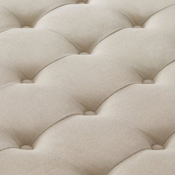 English Elm Large Tufted Faux Leather Storage Ottoman with Brass Nail Trim and Spindle Legs Beige W2186142955