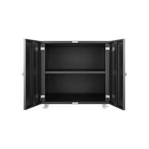 English Elm Black Powder Coated Steel Rolling Cabinet with Locking Wheels and Adjustable Interior Shelf W1247131617