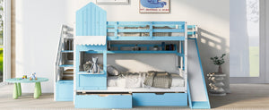 English Elm Full-over-full Castle Bunk Bed with Slide Drawers Shelves Pinewood Kids Frame LT000558AAC-3