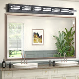 7-Light LED Modern Black Vanity Lights, Acrylic Matte Black Bathroom Vanity Lights Over Mirror