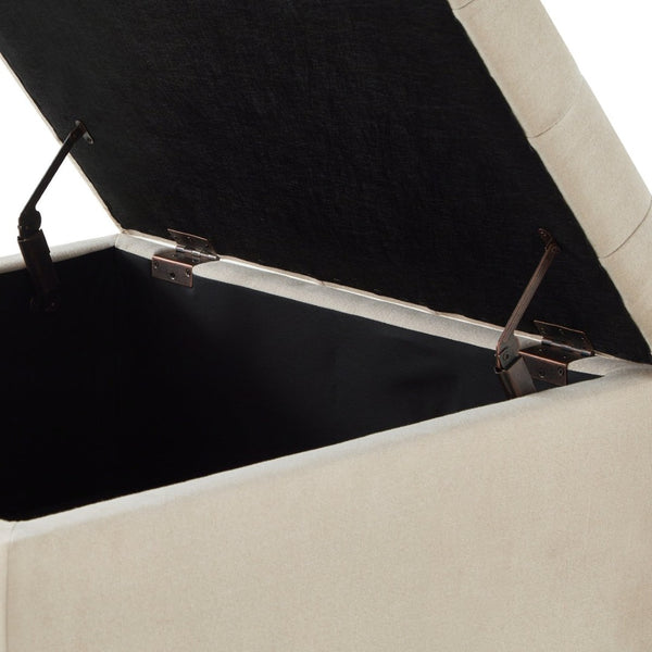 English Elm Large Tufted Faux Leather Storage Ottoman with Brass Nail Trim and Spindle Legs Beige W2186142955