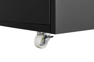 English Elm Black Powder Coated Steel Rolling Cabinet with Locking Wheels and Adjustable Interior Shelf W1247131617