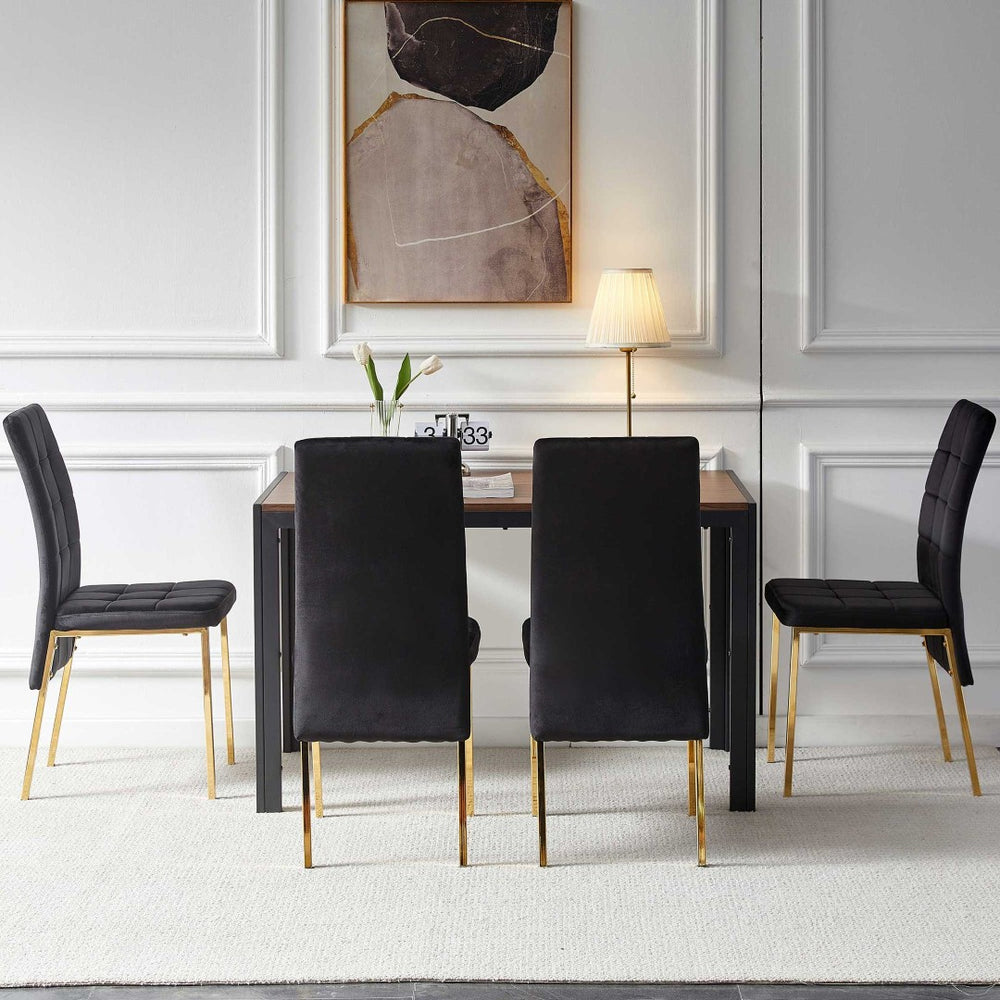 English Elm 5-piece Mid-century Dining Set with Velvet Tufted Chairs and Dark Mdf Table Black W1164S00012