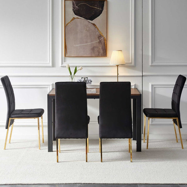English Elm 5-piece Mid-century Dining Set with Velvet Tufted Chairs and Dark Mdf Table Black W1164S00012