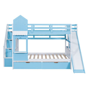 English Elm Full-over-full Castle Bunk Bed with Slide Drawers Shelves Pinewood Kids Frame LT000558AAC-3