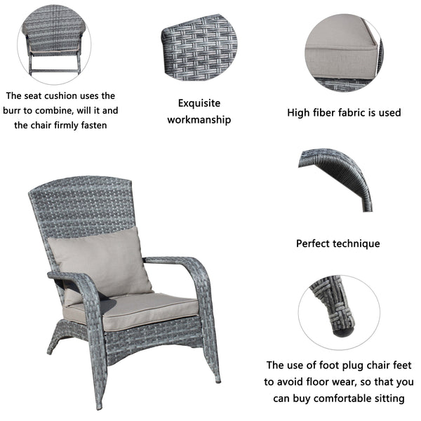 English Elm Patio Wicker Outdoor Chair with Removable Cushions, Water & UV Resistant PE Rattan Seat for Patio Grey W209140503