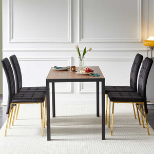 English Elm 5-piece Mid-century Dining Set with Velvet Tufted Chairs and Dark Mdf Table Black W1164S00012