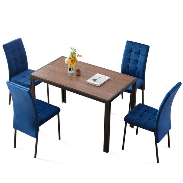 English Elm 5-piece Mid-century Dining Set with Velvet Tufted Chairs and Dark Mdf Table W1164S00008
