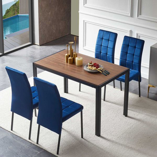 English Elm 5-piece Mid-century Dining Set with Velvet Tufted Chairs and Dark Mdf Table W1164S00008