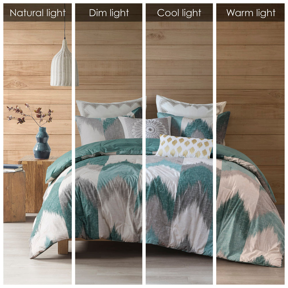 English Elm King/Cal Modern INK+IVY Alpine Comforter Mini Set - Ikat Chevron Cotton, OEKO-TEX, Antimicrobial Freshness Aqua 22.83 L x 21.65 W x 11.81 H B03596442