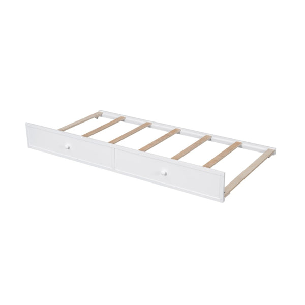 English Elm Stairway Twin Over Full Bunk Bed with Trundle Stair Storage and Guard Rail White LT000119AAK-1