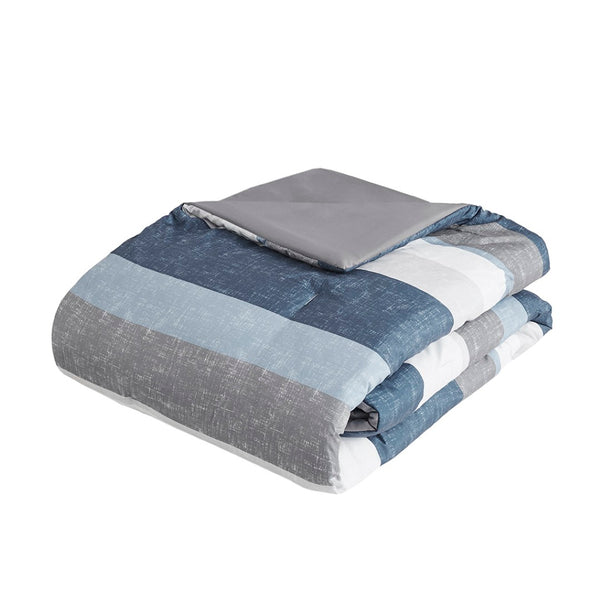 English Elm Stripe Comforter Set With Sheets - Modern Blue/Grey Cal King Bedding For A Stylish Bedroom Makeover B03599096-GIGA