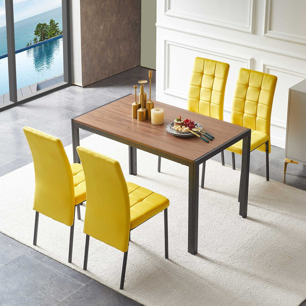 English Elm 5-piece Mid-century Dining Set with Velvet Tufted Chairs and Dark Mdf Table W1164S00007