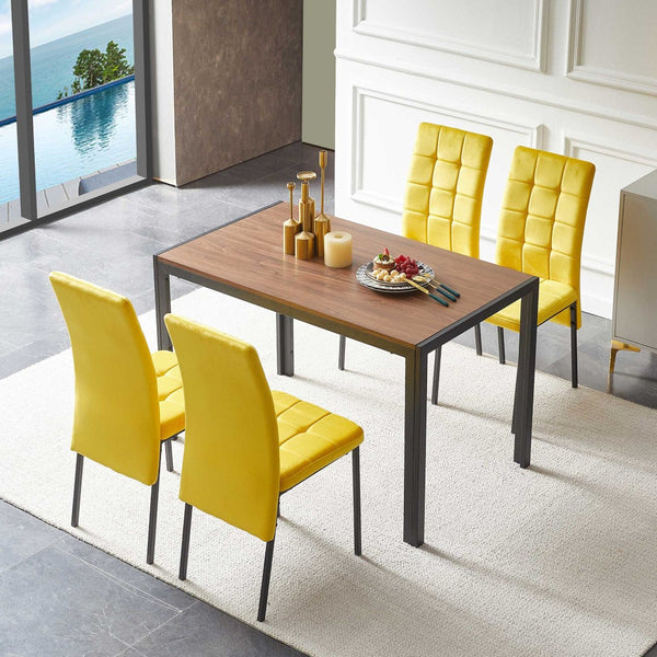 English Elm 5-piece Mid-century Dining Set with Velvet Tufted Chairs and Dark Mdf Table W1164S00007