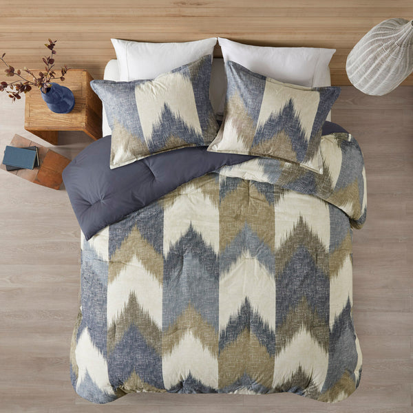 English Elm King/Cal King INK+IVY Alpine 3-Piece Comforter Mini Set with Ikat Chevron Cotton, OEKO-TEX Safety & Antimicrobial Freshness Protection B03596437