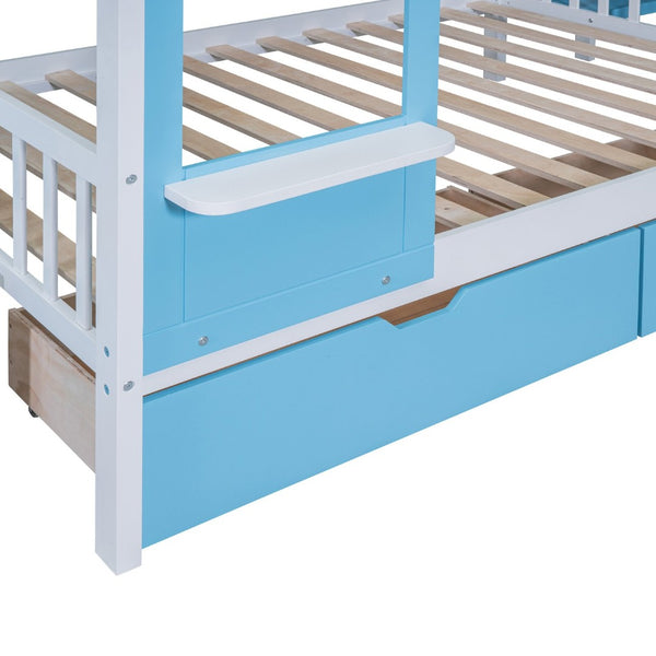 English Elm Full-over-full Castle Bunk Bed with Slide Drawers Shelves Pinewood Kids Frame LT000558AAC-2