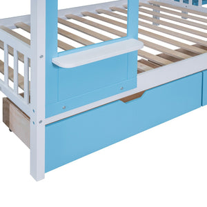 English Elm Full-over-full Castle Bunk Bed with Slide Drawers Shelves Pinewood Kids Frame LT000558AAC-1