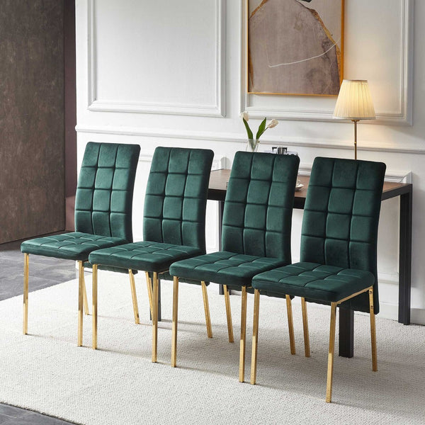 English Elm 5-piece Mid-century Dining Set with Velvet Tufted Chairs and Dark Mdf Table Green W1164S00011