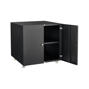 English Elm Black Powder Coated Steel Rolling Cabinet with Locking Wheels and Adjustable Interior Shelf W1247131617