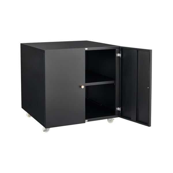 English Elm Black Powder Coated Steel Rolling Cabinet with Locking Wheels and Adjustable Interior Shelf W1247131617