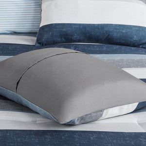 English Elm Stripe Comforter Set With Sheets - Modern Blue/Grey Cal King Bedding For A Stylish Bedroom Makeover B03599096-GIGA