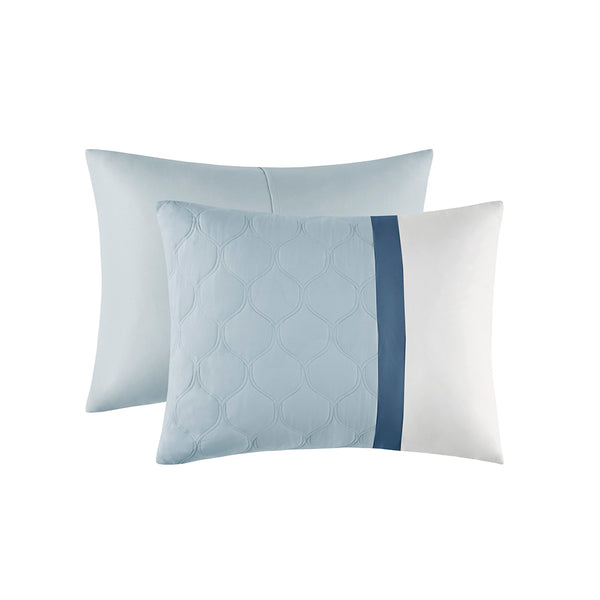 English Elm Queen Shawnee 8 Piece Comforter Set – Diamond Quilted Blue Damask Microfiber, Hypoallergenic Luxury B03594934