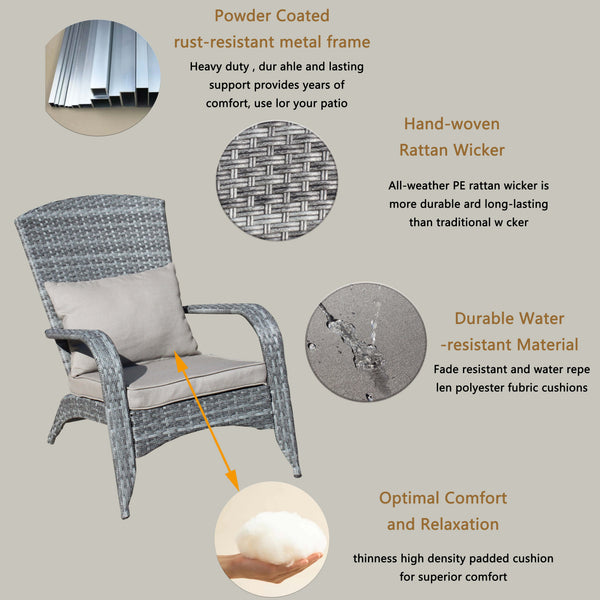 English Elm Patio Wicker Outdoor Chair with Removable Cushions, Water & UV Resistant PE Rattan Seat for Patio Grey W209140503