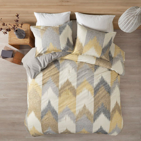 English Elm King/Cal Modern INK+IVY Alpine Comforter Mini Set - Ikat Chevron Cotton, OEKO-TEX, Antimicrobial Freshness Yellow 22.83 L x 21.65 W x 11.81 H B03596444