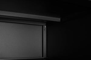 English Elm Black Powder Coated Steel Rolling Cabinet with Locking Wheels and Adjustable Interior Shelf W1247131617