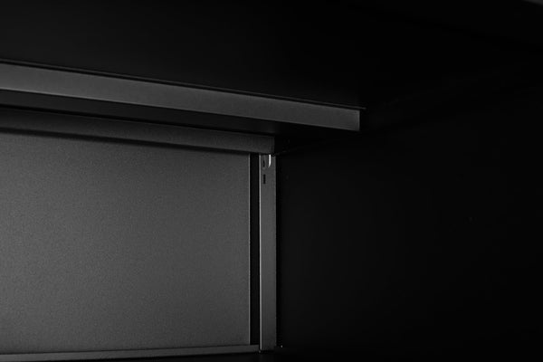 English Elm Black Powder Coated Steel Rolling Cabinet with Locking Wheels and Adjustable Interior Shelf W1247131617
