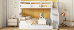 English Elm Stairway Twin Over Full Bunk Bed with Trundle Stair Storage and Guard Rail White LT000119AAK-1