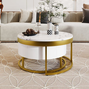 English Elm Modern White Lacquer Round Nesting Tables Gold Pedestal Base Glam Living Room Set N735P386429K