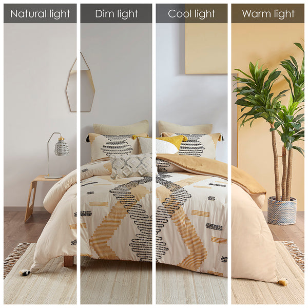 English Elm Full/Queen INK+IVY Arizona 3-Pc Cotton Comforter Set Yellow Grey Geometric with Tassels & Embroidery B035128783