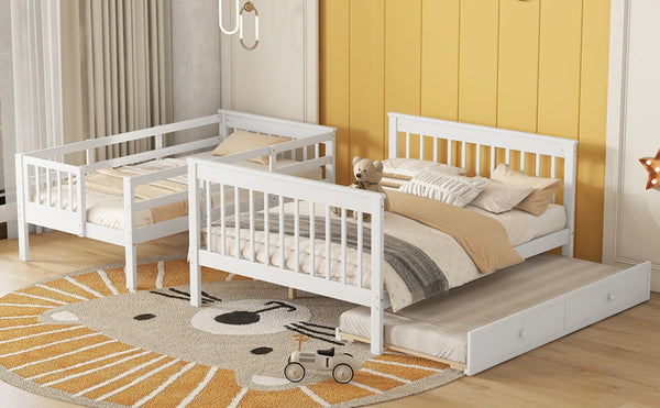 English Elm Stairway Twin Over Full Bunk Bed with Trundle Stair Storage and Guard Rail White LT000119AAK-1