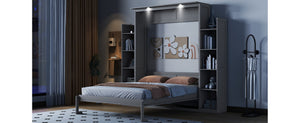 English Elm Queen Murphy Wall Bed with Side Shelving and Led Strip Light for Studio Spaces LP000695AAE-1