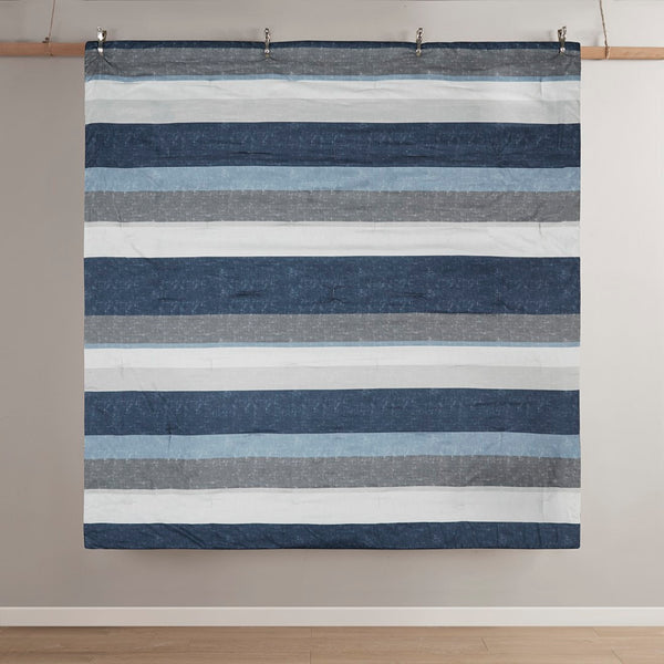 English Elm Stripe Comforter Set With Sheets - Modern Blue/Grey Cal King Bedding For A Stylish Bedroom Makeover B03599096-GIGA
