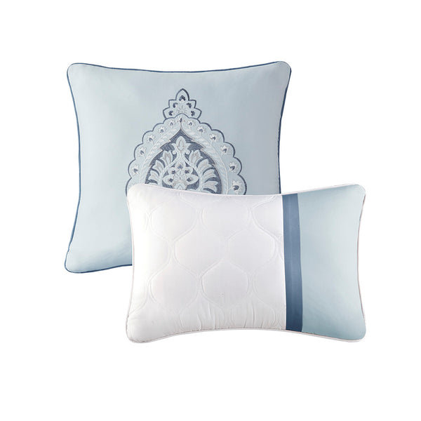 English Elm King Shawnee 8-Piece Comforter Set – Navy Blue Diamond-Quilted Microfiber, Damask Accents, Hypoallergenic B03594935