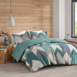 English Elm King/Cal Modern INK+IVY Alpine Comforter Mini Set - Ikat Chevron Cotton, OEKO-TEX, Antimicrobial Freshness Aqua 22.83 L x 21.65 W x 11.81 H B03596442