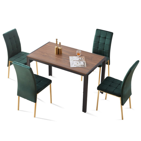 English Elm 5-piece Mid-century Dining Set with Velvet Tufted Chairs and Dark Mdf Table Green W1164S00011